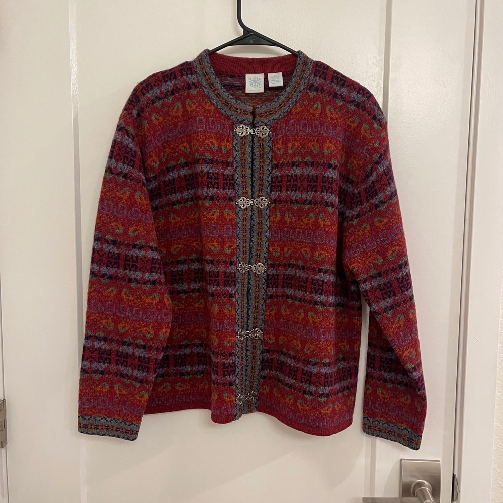 Vintage Icelandic Style Wool‎ Cardigan Clasp Retro GrandmaCore Fall